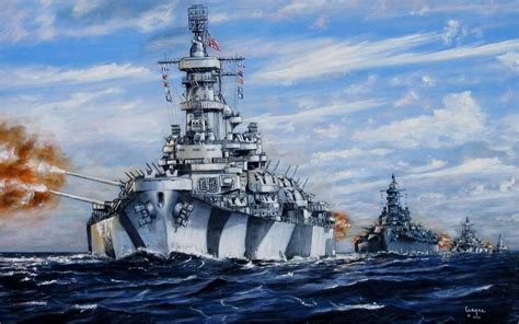 Art Sea Build Battleships Us Navy Volleys Fire Ww2 Drawing 4 Sizes