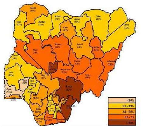 Map Of Hiv Prevalence In Nigeria By States 2001 2003 Source Federal