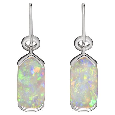 White Opal Earrings Set In 14 Ct Gold Eg002 Opal Copying Company