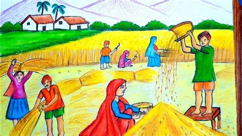 How To Draw Farmers Working In The Field Farmer Cultivation Drawing