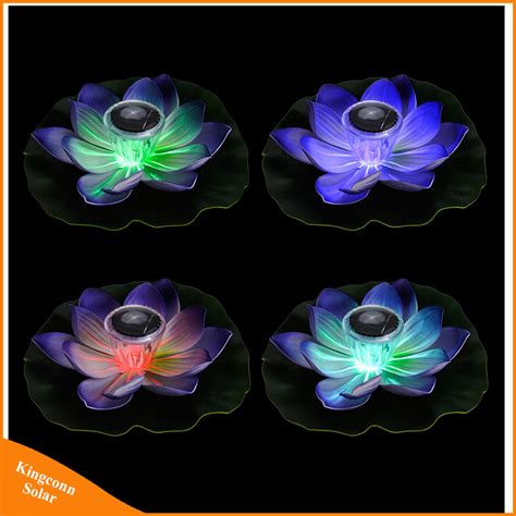 Solar Powered Multi Colored Led Lotus Flower Lamp Rgb Water Resistant