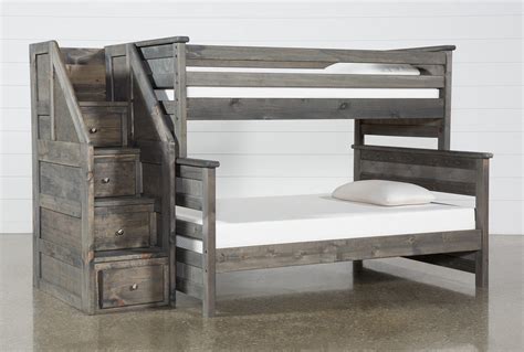 Eclipse white wooden storage bunk bed. Summit Grey Twin Over Full Bunk Bed With Stairway Chest ...