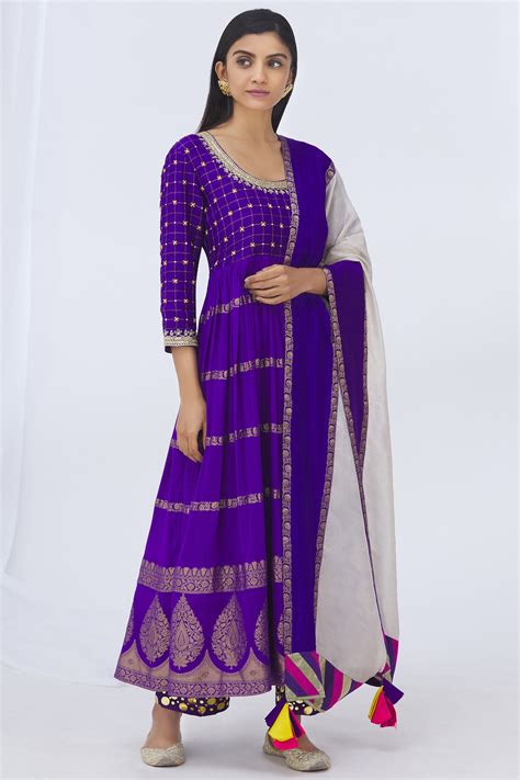 buy heli shah purple silk anarkali with dupatta online aza fashions