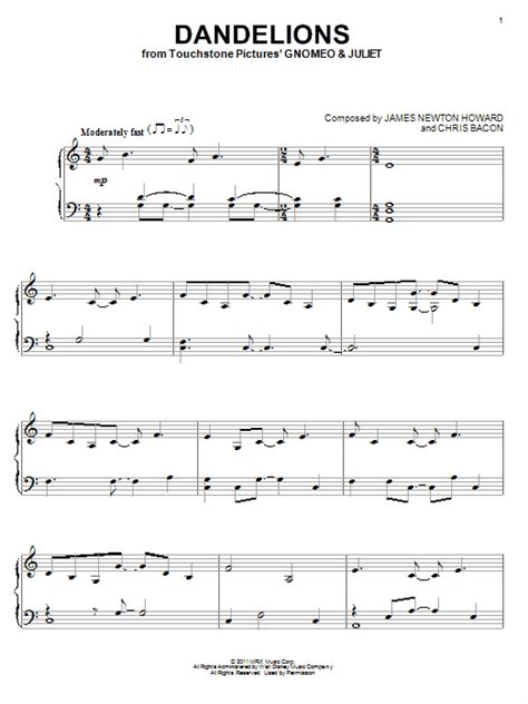 Dandelions Sheet Music Elton John Piano Solo