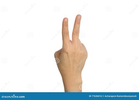 Hand With Two Fingers Up Stock Photo Image Of Clipping 77636016