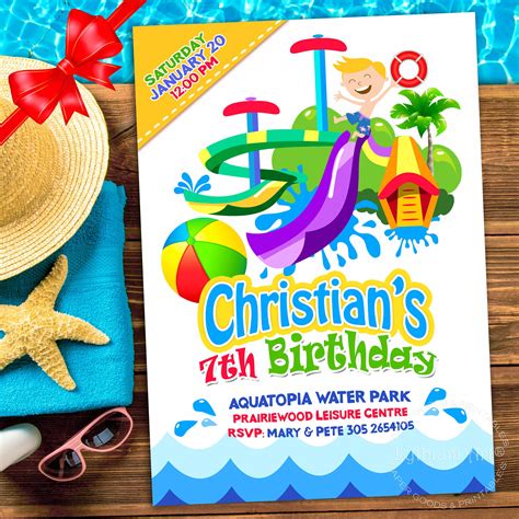 WATERPARK Party Invitation, Water Slide Invitation, Water Park
