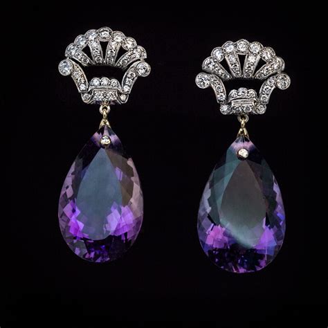 Art Deco Vintage Amethyst Diamond Dangle Earrings Ref 520842 Antique