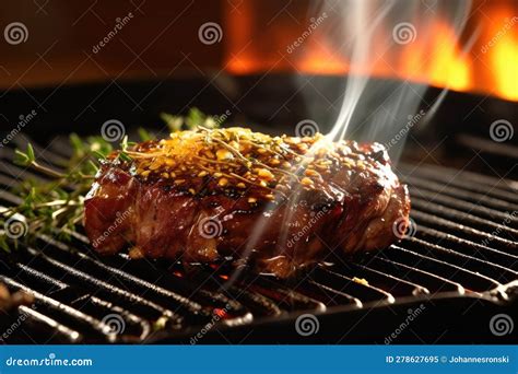 Kitchen Magic: a Close-Up Shot of a Sizzling Beef Steak that Will Make