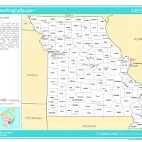 US Map- Missouri Counties with Selected Cities and Towns
