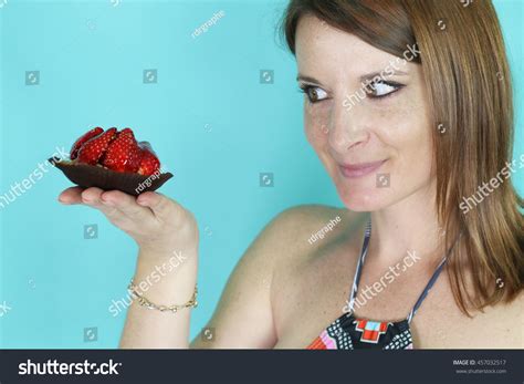 Young Woman Holding Strawberry Tart Stock Photo 457032517 Shutterstock