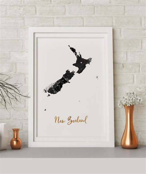 New Zealand Map Art Poster Print Wall Decor Travel Map Office Etsy In