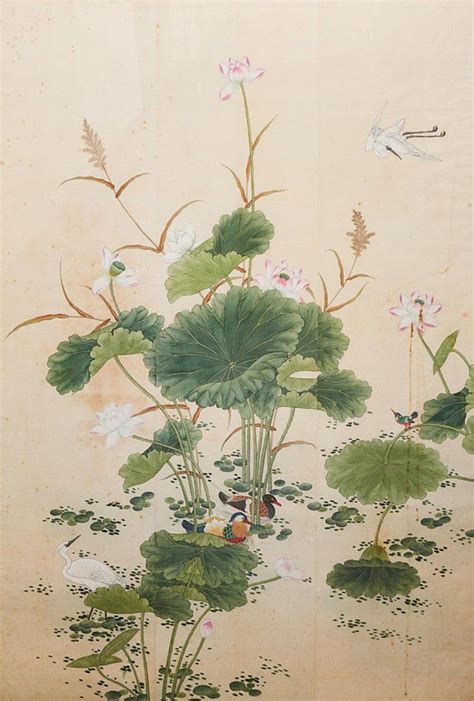 Japanese Silk Paintings Of Birds And Water Lilies Art Oriental