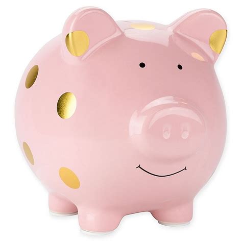 Pearhead Large Ceramic Polka Dot Piggy Bank In Pinkgold Piggy Bank