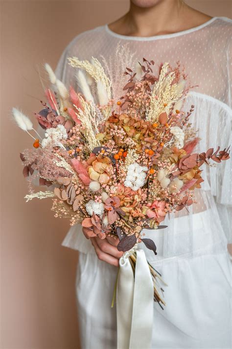 wedding bouquet of dried flowers terracotta bouquet de mariage etsy