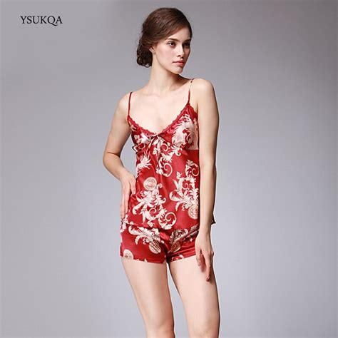 Ysukqa Sexy Faux Silk Nightgown Satin Pajamas Set Lace Trim Pajama