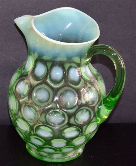 Antique Fenton Vaseline Glass Pitcher No 1353 Green Opalescent Etsy Vaseline Glass Fenton