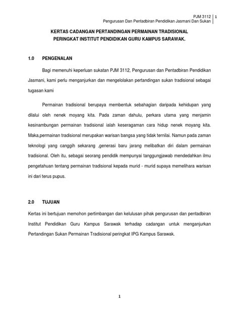 Dewan futsal, kampung paya merah. Kertas Kerja Pertandingan Permainan Tradisional