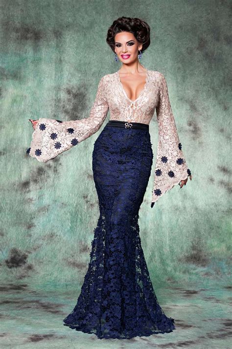 From stella york features a mix of classic lace and long sleeve wedding dresses are very comfortable. Long Sleeve Champagne Lace Navy Blue Mermaid Evening Dress ...