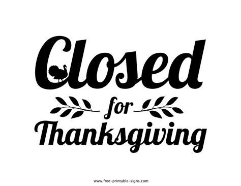 Free Printable Closed Thanksgiving Day Signs