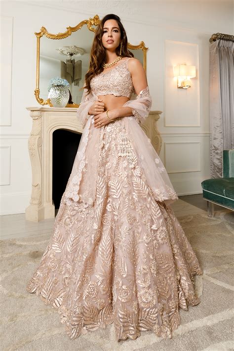 Metallic Rose Gold Bridal Lehenga Custom Indian Bridal Wear Online Kynah Indian Bridal