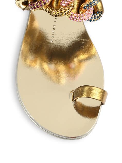 Lyst Giuseppe Zanotti Jeweled Chain Leather Toe Ring Sandals In Metallic
