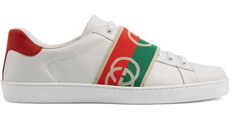 Gucci Leather Ace Sneaker With Elastic Web In White For Men Lyst