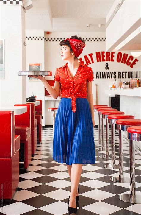 Pin Up Rockabilly Waitress Woeking In Diner Restaurant By Stocksy Contributor Audshule