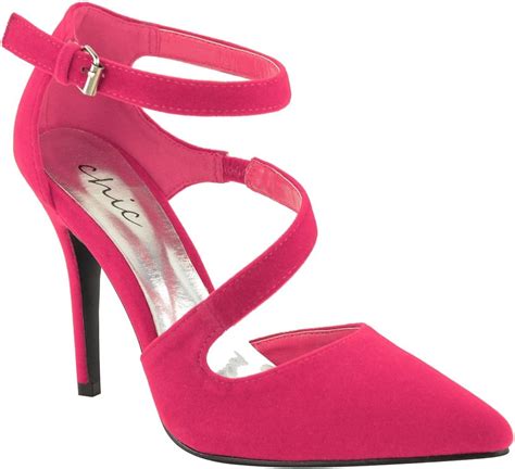Womens Ladies Hot Pink High Heel Strappy Court Shoes Office Smart Work