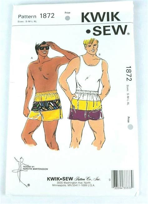 Kwik Sew 1872 Men's Swim Trunks Board Shorts Size S-XL Uncut Sewing