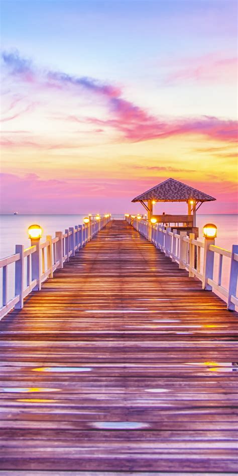 Sunset, bridge, city, reflection, dusk, water, dawn, pier, sky. Sunset Sea Sun Landscape - 1440x2880