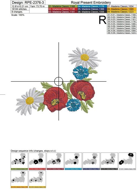 Poppies Daisies Cornflowers Corner Machine Embroidery Design