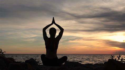 Yoga Woman In Lotus Pose On Beach At Sunset Stock Video Footage