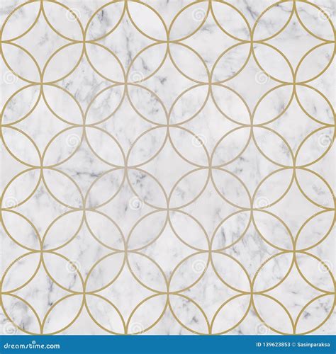 Seamless Luxury Golden Circle Geometric Pattern And White Marble Stone