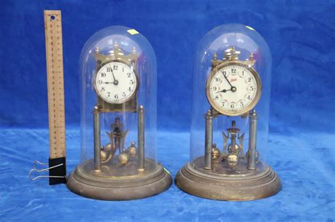 Lot 2 Glass Dome Clocks Made In Germany