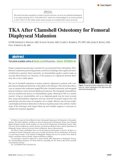 Pdf Tka After Clamshell Osteotomy For Femoral Diaphyseal Malunion