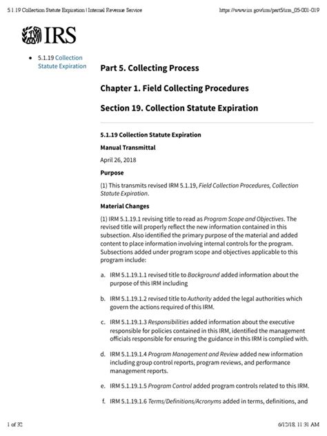 5119 Collection Statute Expiration Internal Revenue Service Pdf