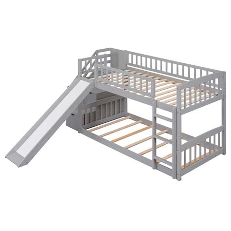 Stairway Twin Over Twin Bunk Bed With Two Drawers And Slide Bed Bath