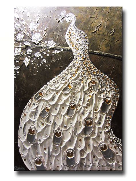 Original abstract art painting,blue white abstract paintin,large cloud canvas oil painting,abstract art,modern abstract art,living room art. CUSTOM Abstract Peacock Painting White Silver Gold ...