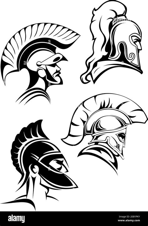 Heads Of Spartan Warriors Or Gladiators Wearing In Traditional Helmets