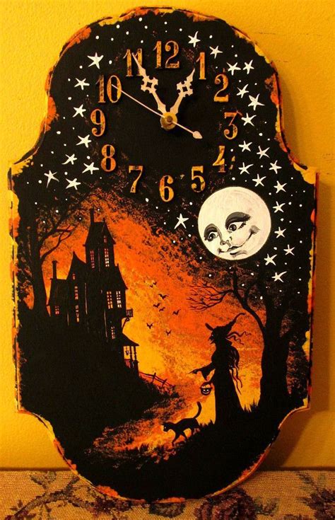Having a single subject matter forces me to explore new designs and experiment. ORIGINAL HP HALLOWEEN CLOCK VINTAGE OOAK STYLE FOLK ART ...