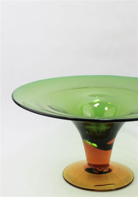 Blenko Handmade Art Glass Centerpiece Console Pedestal Bowl Etsy