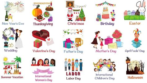 Kids Vocabulary Holidays And Special Events For Kids List Of