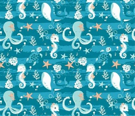 Sea Animals Fabric Sea Horses Fabric Whale Octopus Cotton Etsy
