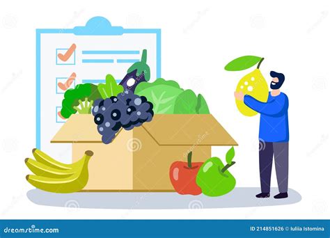 Man Choosing Healthy Food List Concept Flat Vector Illustration Stock