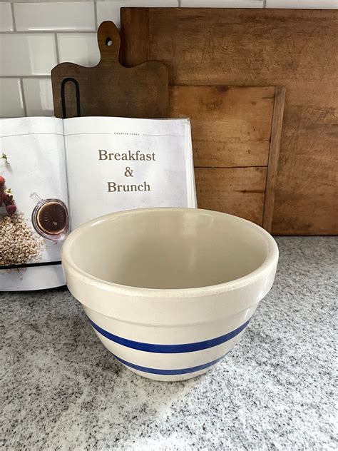Vintage roseville mixing bowl blue stripe bowl vintage bowl kitchen