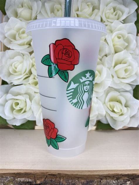 Custom Starbucks Cold Cup Vinyl Wrap Venti Tumbler Rose Flowers Mothers