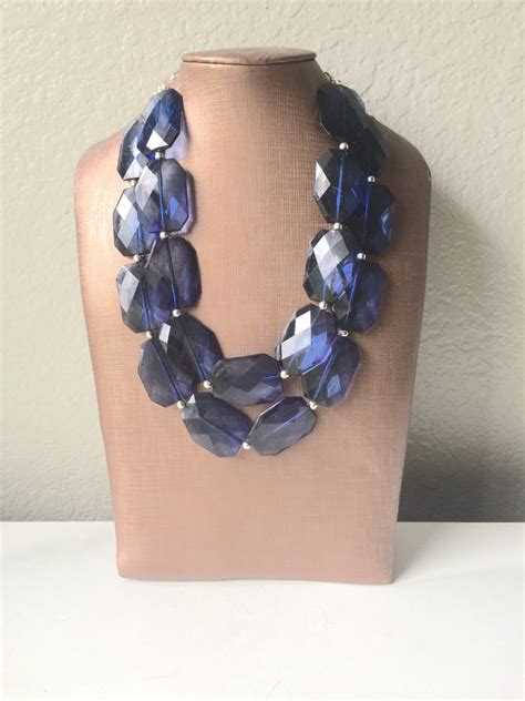 Navy Blue Chunky Statement Necklace Double Strand Necklace Etsy