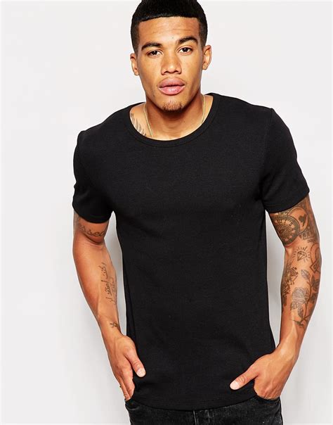 Lyst Asos Muscle Fit T Shirt In Stretch Rib In Black For Men