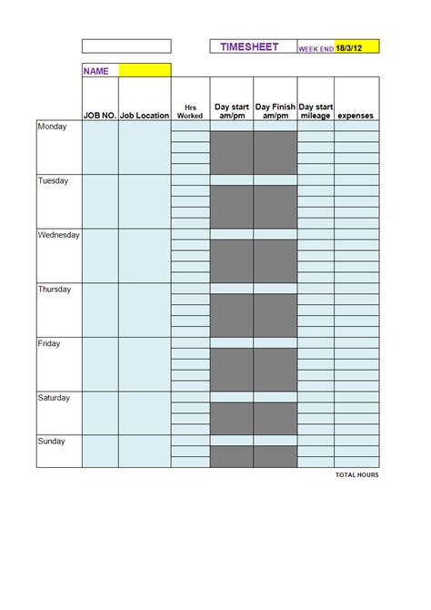 Daily Timesheet Template Excel
