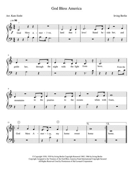 God Bless America For Easy Piano Free Music Sheet